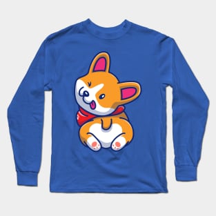 Cute Corgi Lying Prone Cartoon Long Sleeve T-Shirt